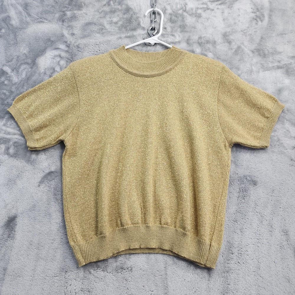 Vintage Norton McNaughton Sweater Womens‎ S PETITE Gold Metallic Short Sleeve